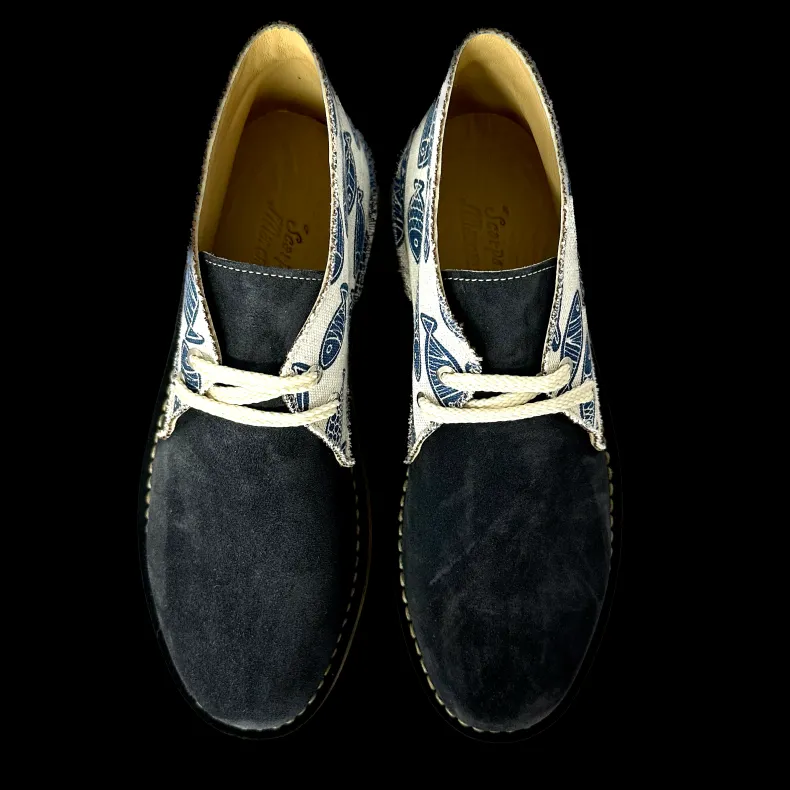 Handmade Blue Suede Ankle Boot / Fishes Mix