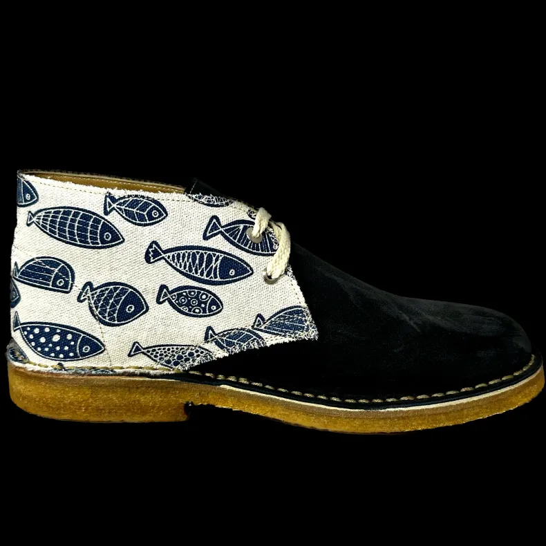 Handmade Blue Suede Ankle Boot / Fishes Mix