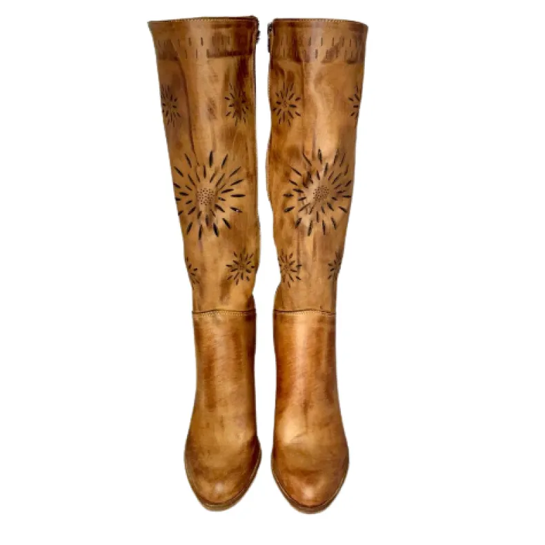 Handmade Brushed Leather Lasered Boot With Heel