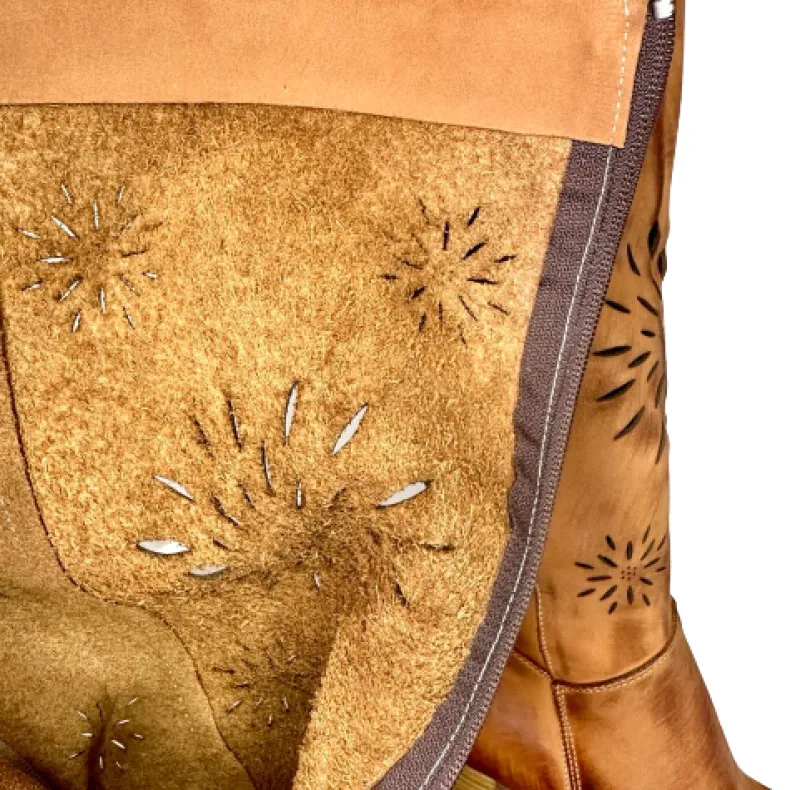 Handmade Brushed Leather Lasered Boot With Heel