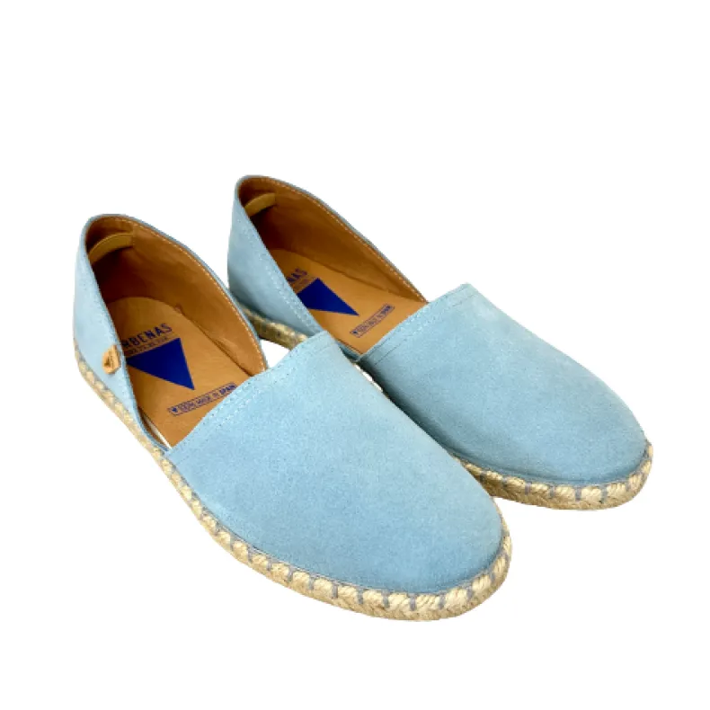 Handmade Espadrilles In Light Blue Verbenas Suede