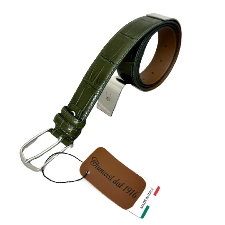 Handmade Leather Belt With Crocodile Print 1010