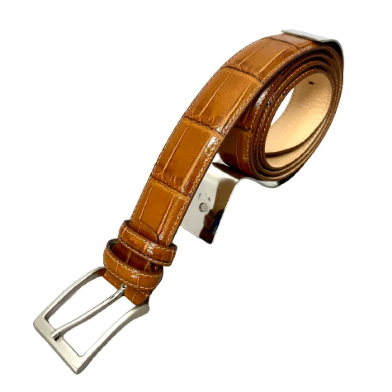 Handmade Leather Belt With Crocodile Print 1010