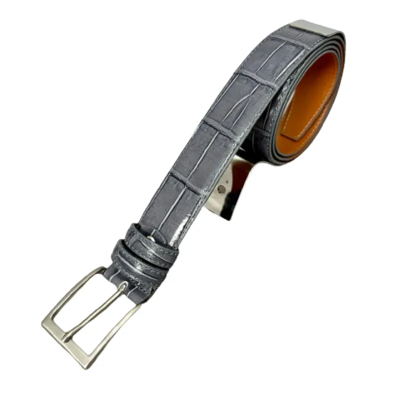 Handmade Leather Belt With Crocodile Print 1010