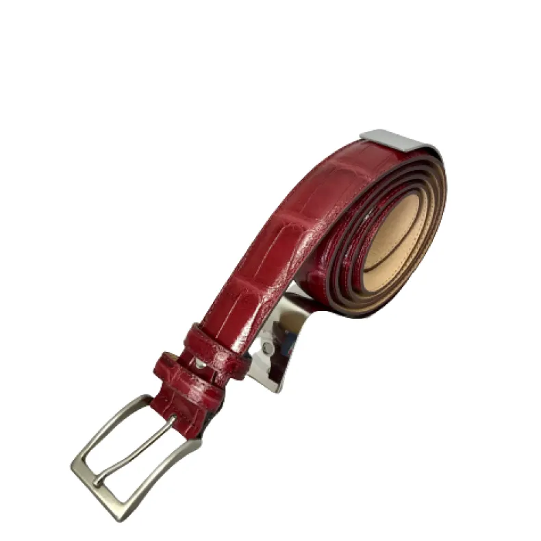 Handmade Leather Belt With Crocodile Print 1010