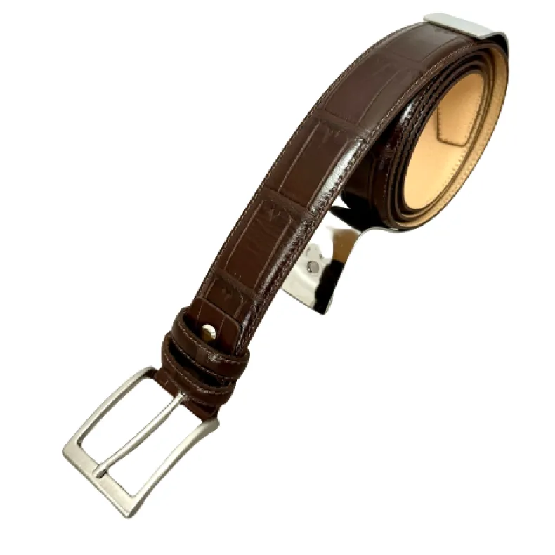 Handmade Leather Belt With Crocodile Print 1010