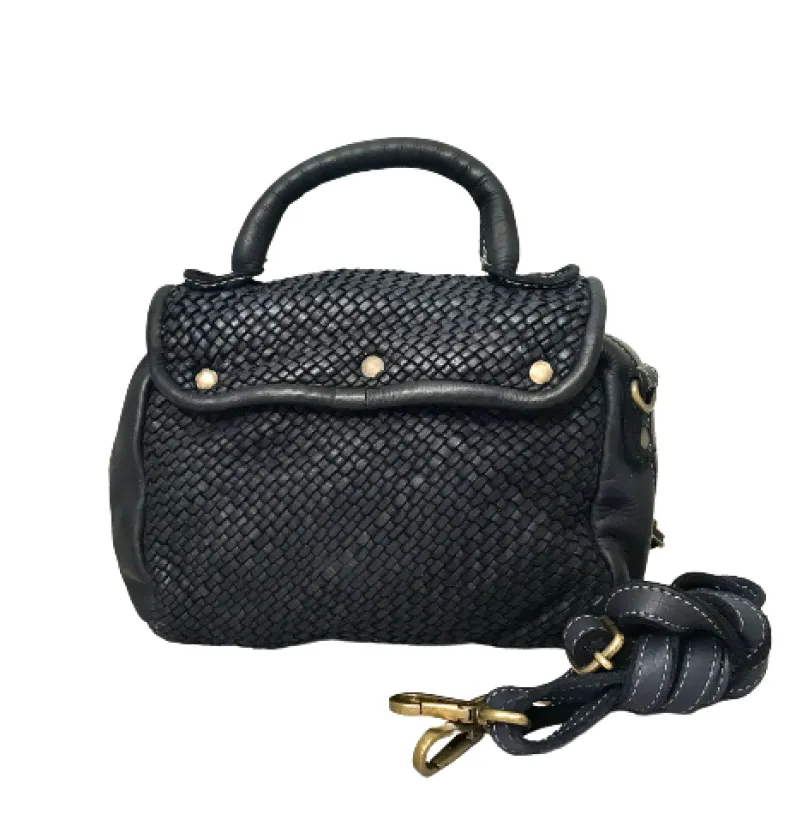 Handmade Mini Shoulder Bag In Woven Leather