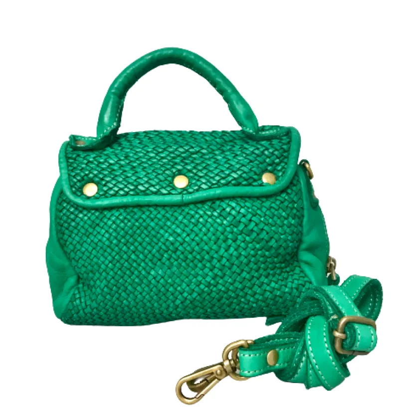 Handmade Mini Shoulder Bag In Woven Leather