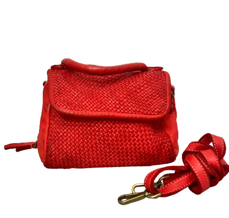 Handmade Mini Shoulder Bag In Woven Leather