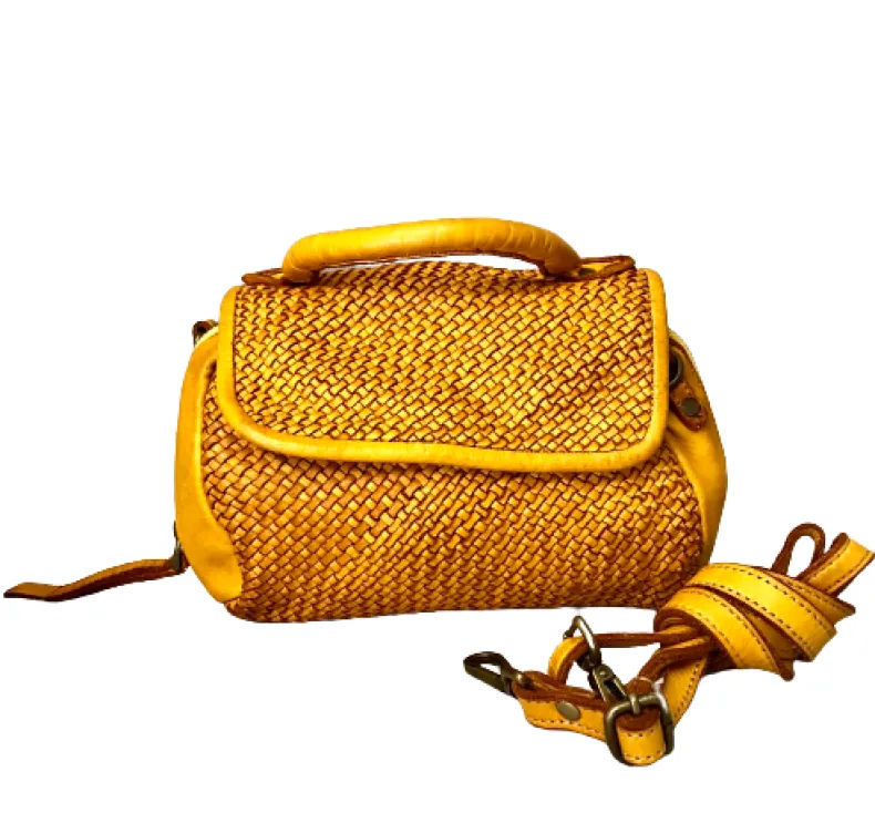 Handmade Mini Shoulder Bag In Woven Leather