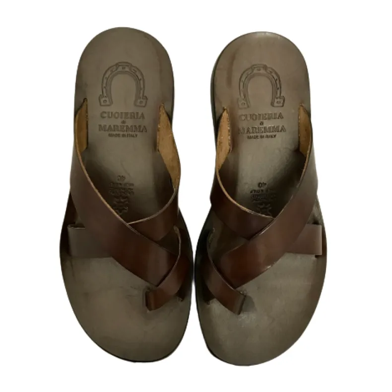 Handmade Slipper In Dark Brown Leather Mod.533