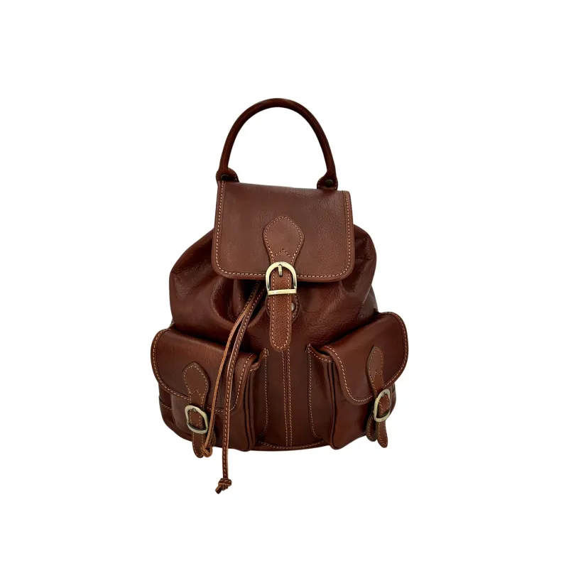 Handmade Unisex Brown Bucket Backpack