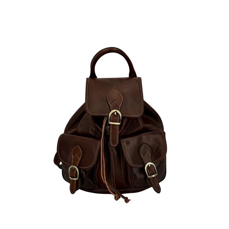 Handmade Unisex Brown Bucket Backpack