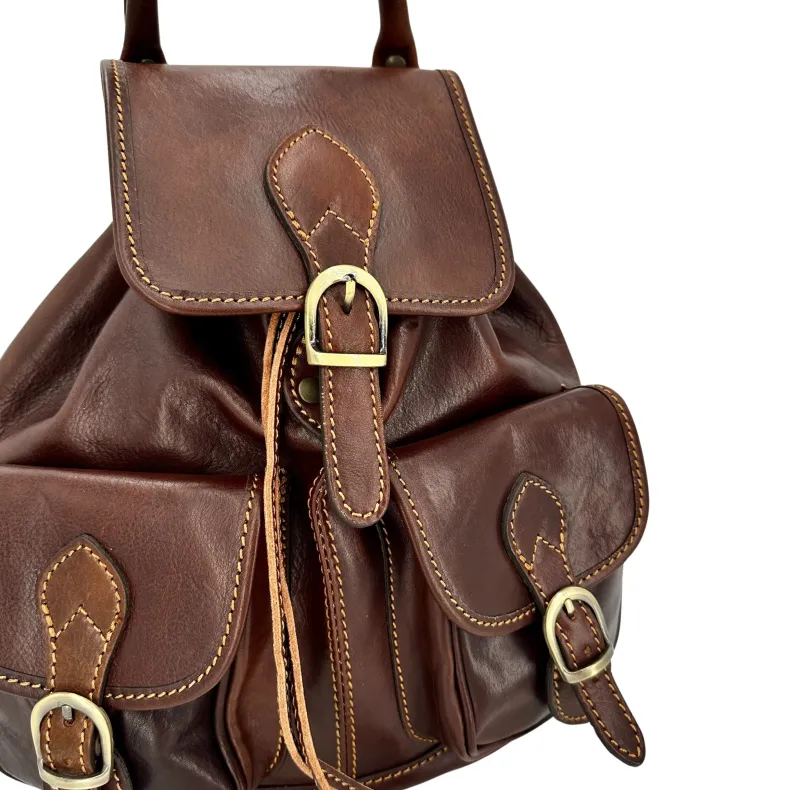 Handmade Unisex Brown Bucket Backpack