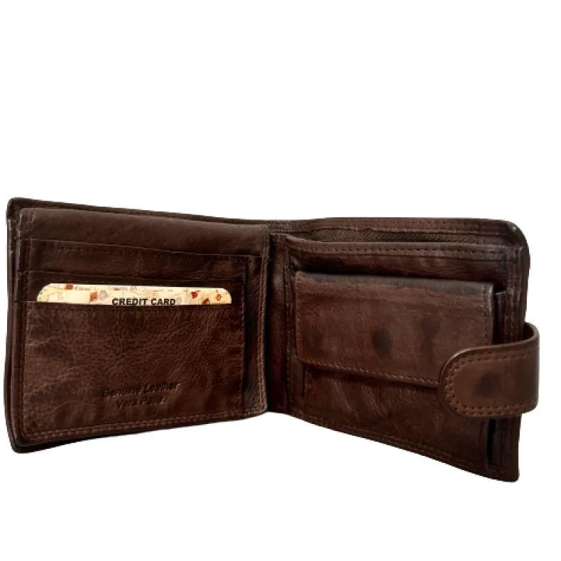 Handmade Wallet In Washed Leather With Button