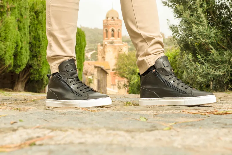 High Handcrafted Sneakers In Black Leather