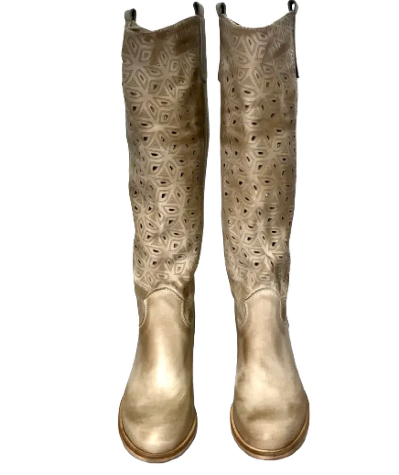 High Laser-cut Boot In Taupe Color