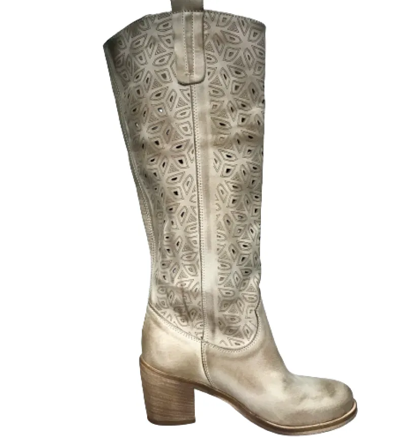 High Laser-cut Boot In Taupe Color