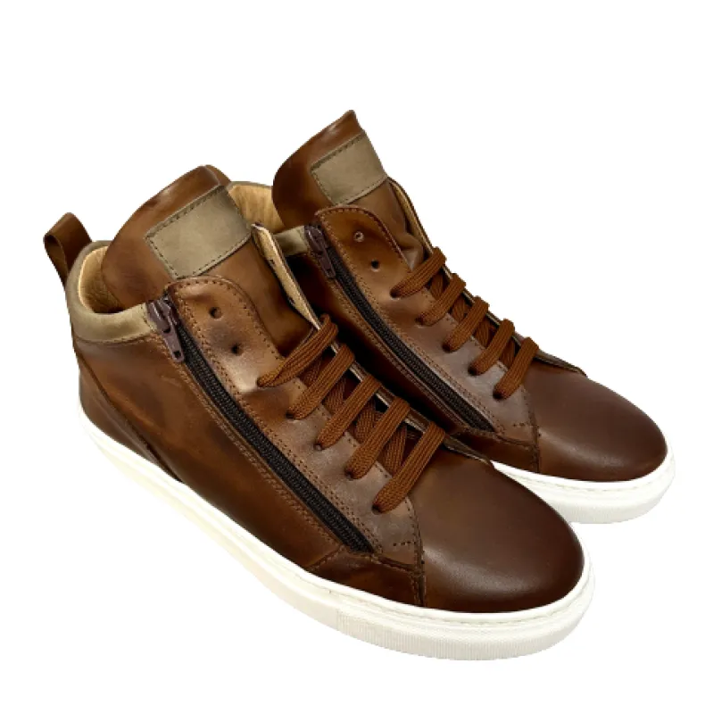 High-top Handmade Sneakers In Brown Leather