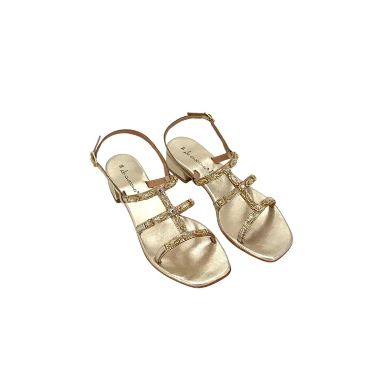 Jewel Sandal In Gold Laminated Leather