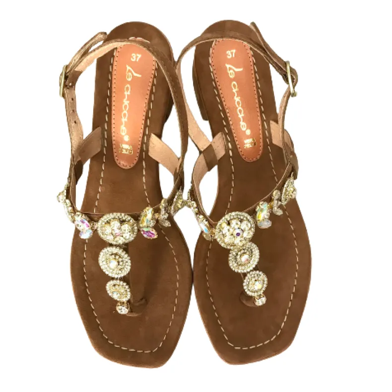 Jewel Sandal In Nude Leather Suede