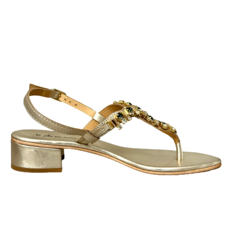 Jewel Thong Sandal In Laminated Gold Leather