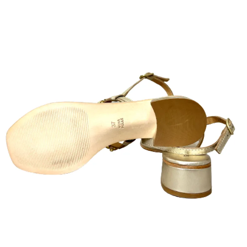 Jewel Thong Sandal In Laminated Gold Leather