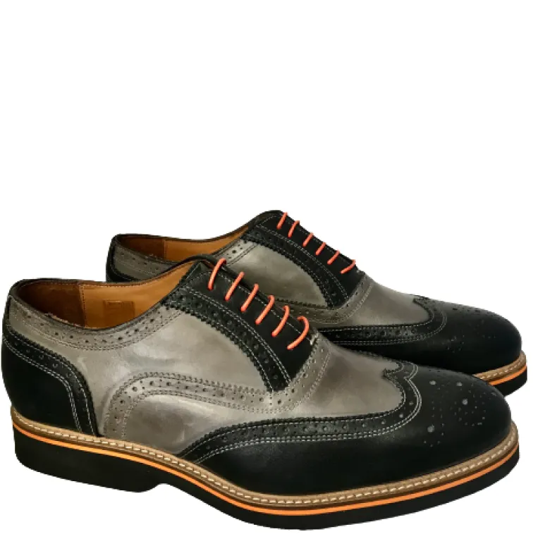 Lace-up In Black And Gray Leather Mod.H