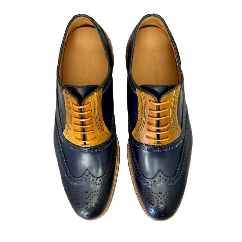 Lace-up In Blue And Ocher Leather