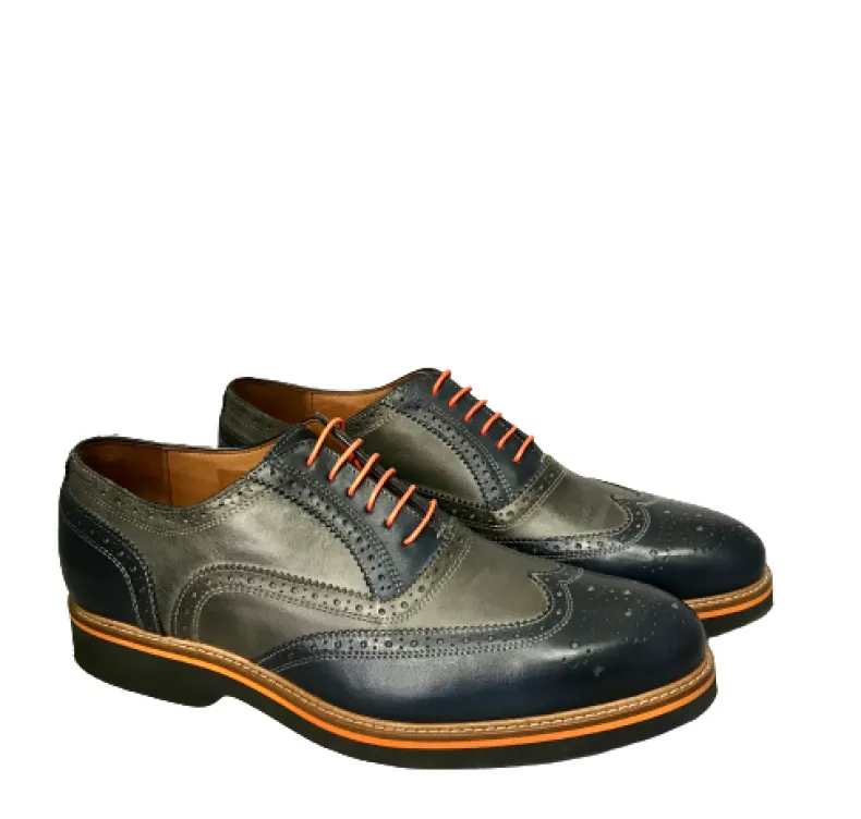 Lace-up In Blue And Gray Leather Mod.W