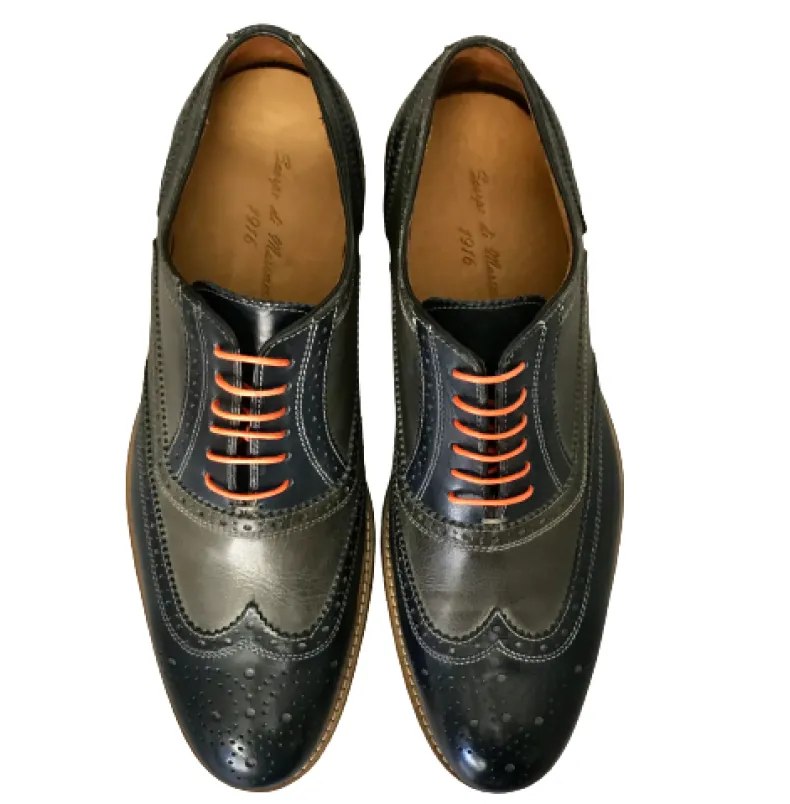 Lace-up In Blue And Gray Leather Mod.W