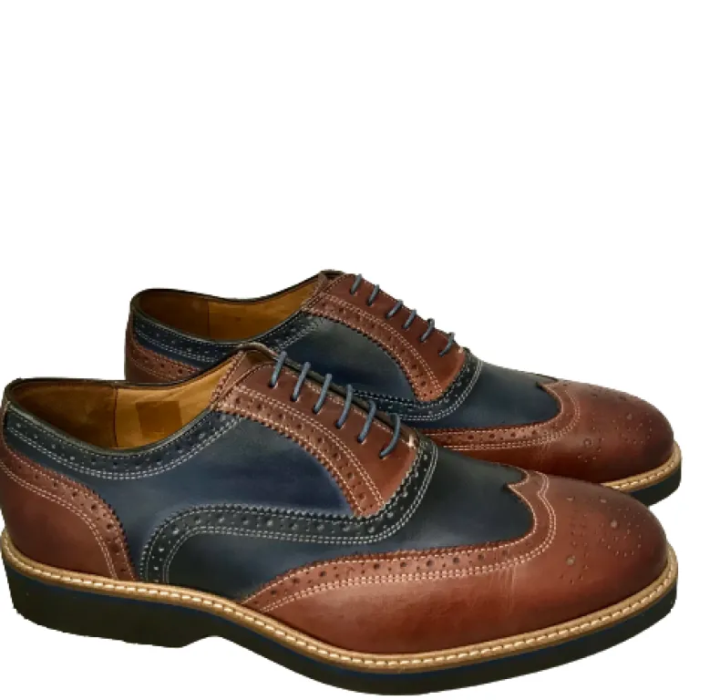 Lace-up In Blue And Brown Leather Mod.M
