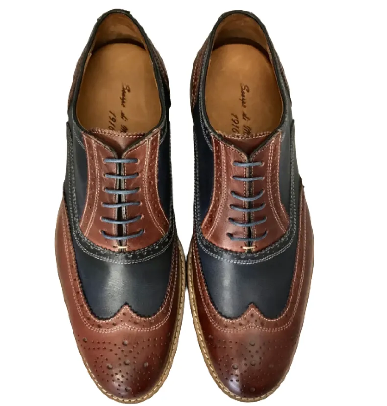 Lace-up In Blue And Brown Leather Mod.M