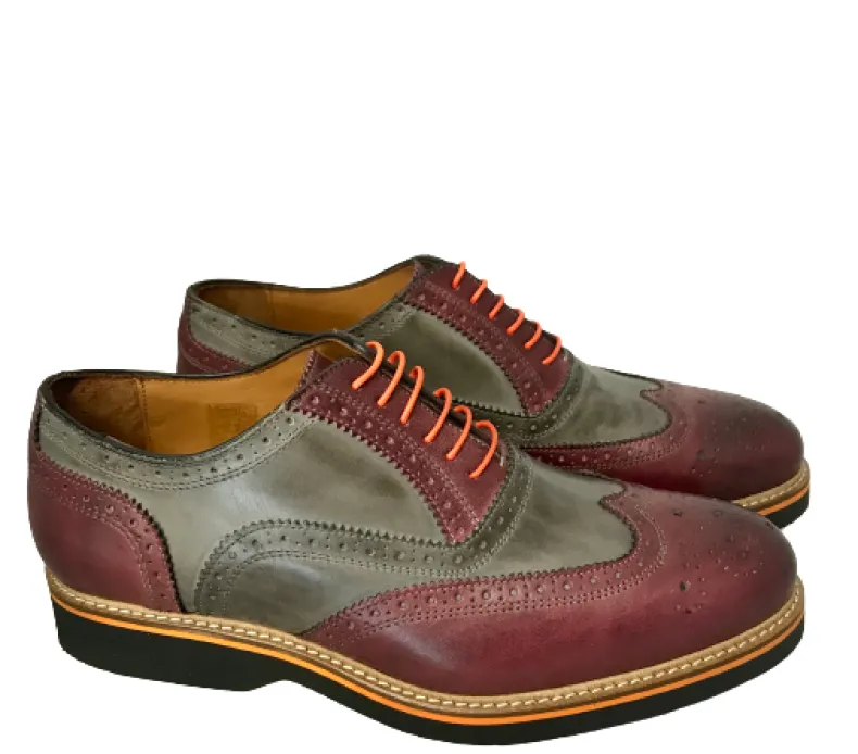 Lace-up In Gray And Bordeaux Leather Mod.G
