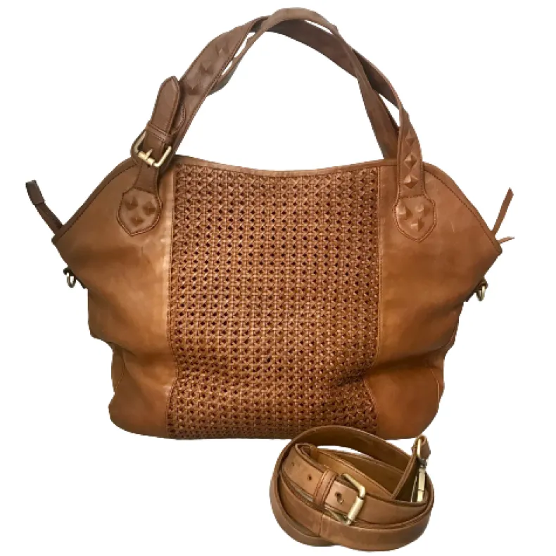 Large Handcrafted Bag In Woven Leather