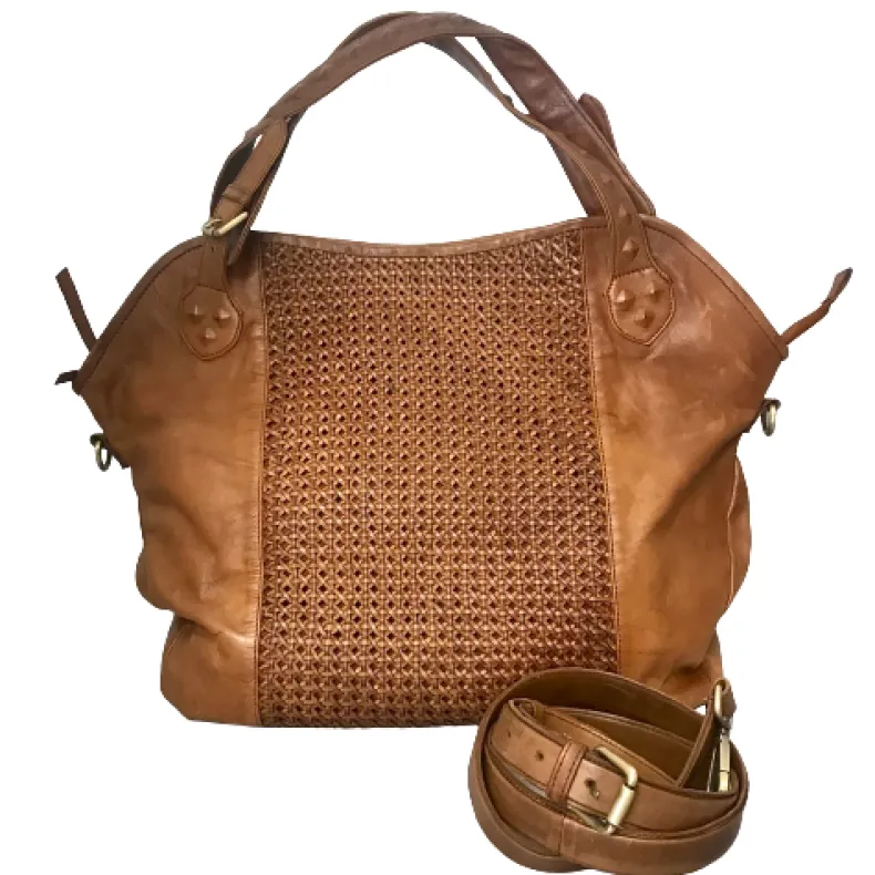 Large Handcrafted Bag In Woven Leather