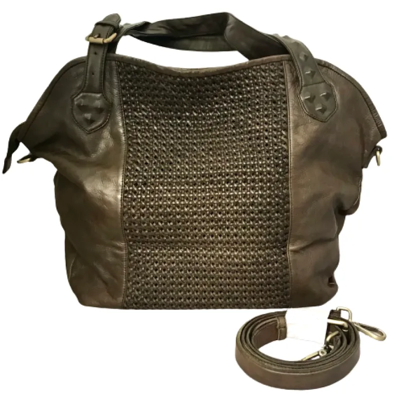 Large Handcrafted Bag In Woven Leather