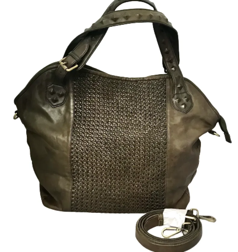 Large Handcrafted Bag In Woven Leather