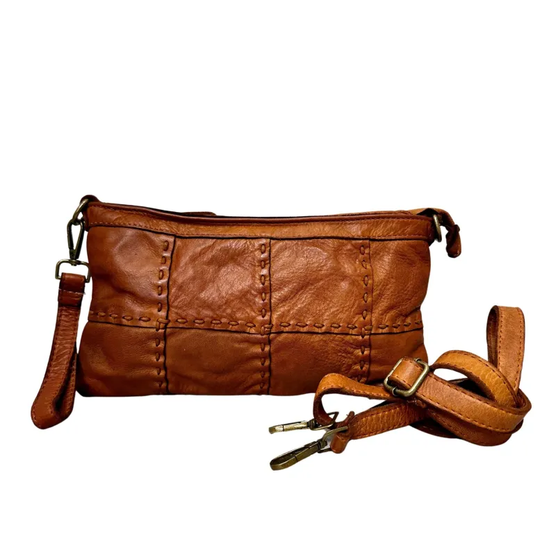 Leather Bag With Shoulder Strap And Strap With Visible Stitching