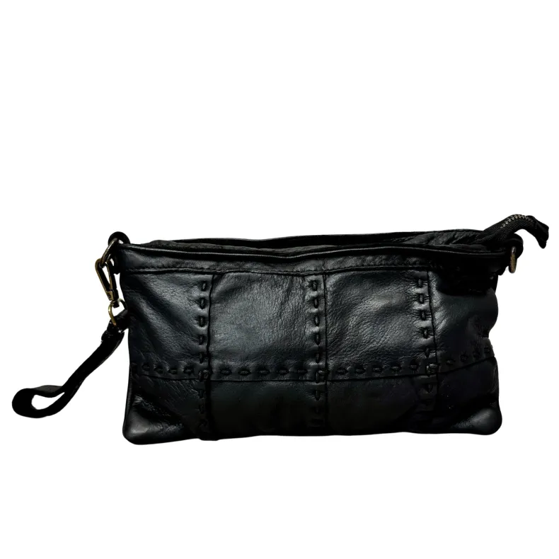 Leather Bag With Shoulder Strap And Strap With Visible Stitching