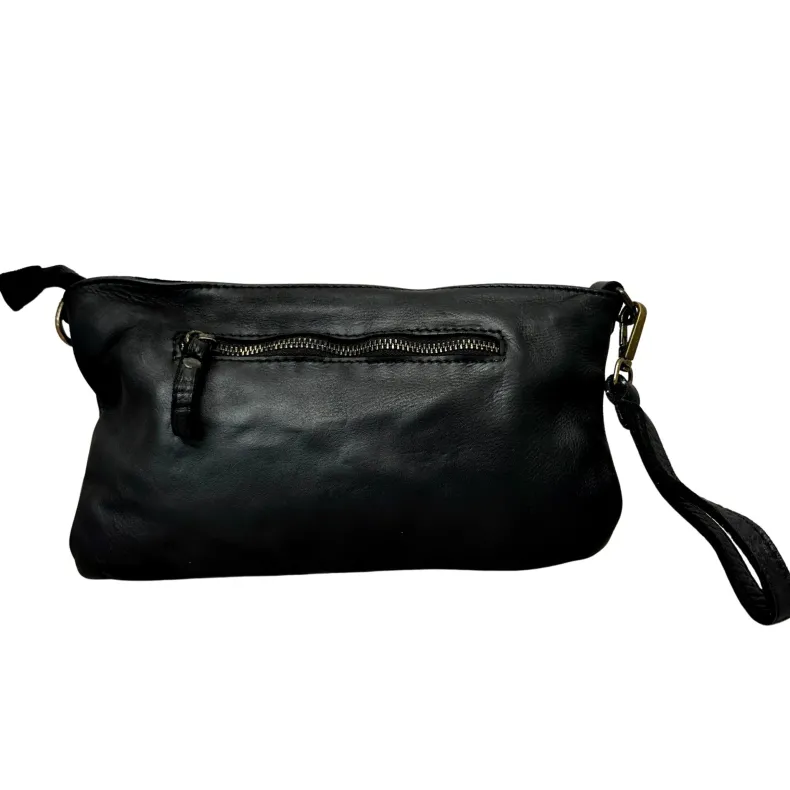 Leather Bag With Shoulder Strap And Strap With Visible Stitching