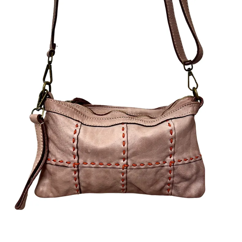 Leather Bag With Shoulder Strap And Strap With Visible Stitching