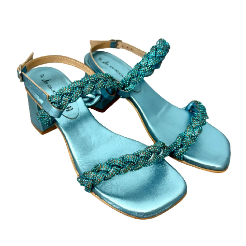 Light Blue Jewel Sandal In Leather