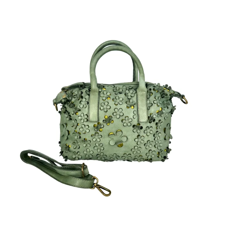 Lilac Medium – Leather Bowling Bag With Lasered Flowers