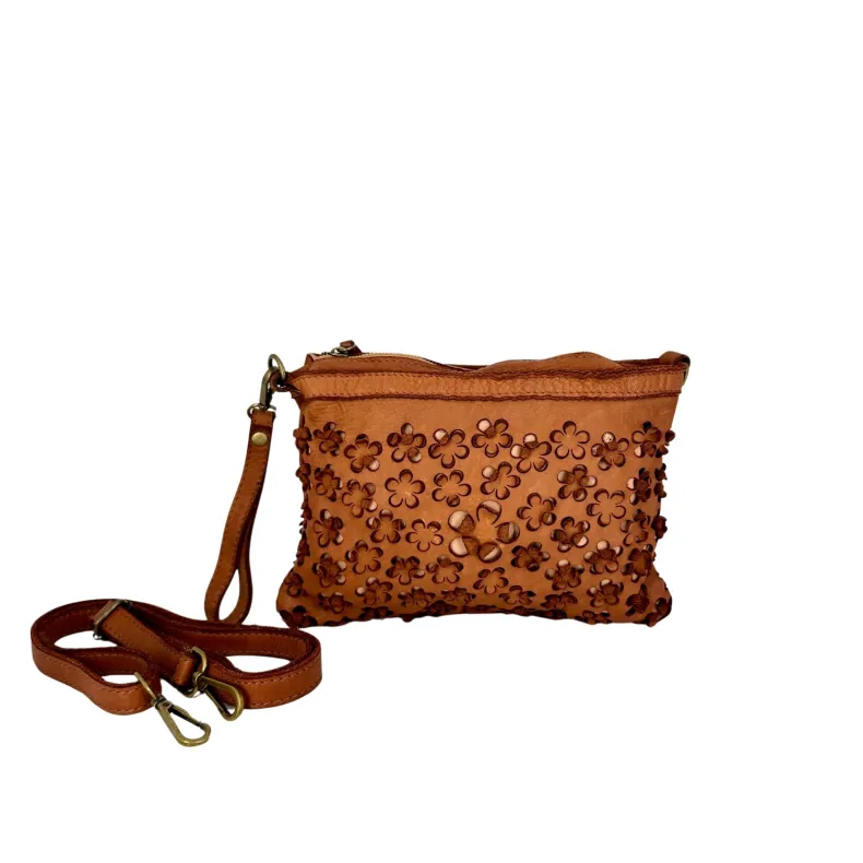 Lillà Small – Leather Clutch Bag With Lasered Flowers