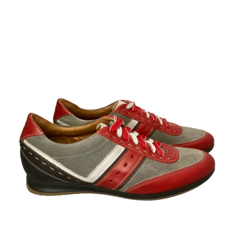Low Sneakers In Gray And Red Leather