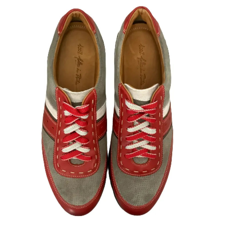 Low Sneakers In Gray And Red Leather