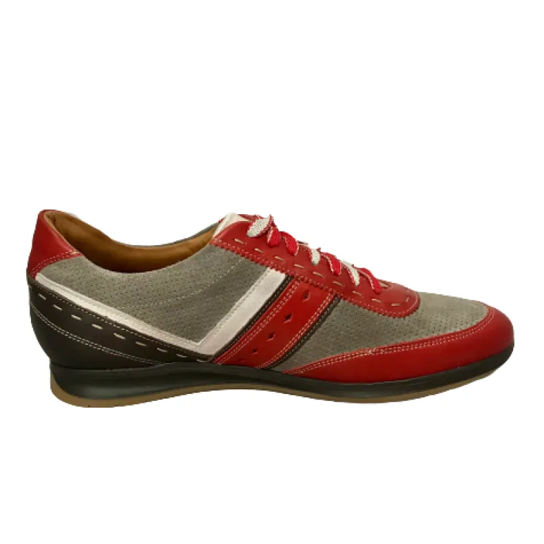Low Sneakers In Gray And Red Leather