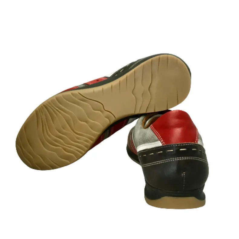 Low Sneakers In Gray And Red Leather