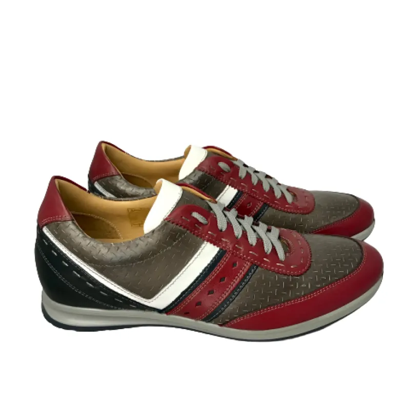 Low Sneakers In Gray And Red Leather